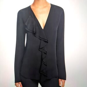 THEORY Jastrid 100% Silk Ruffle Front Blouse